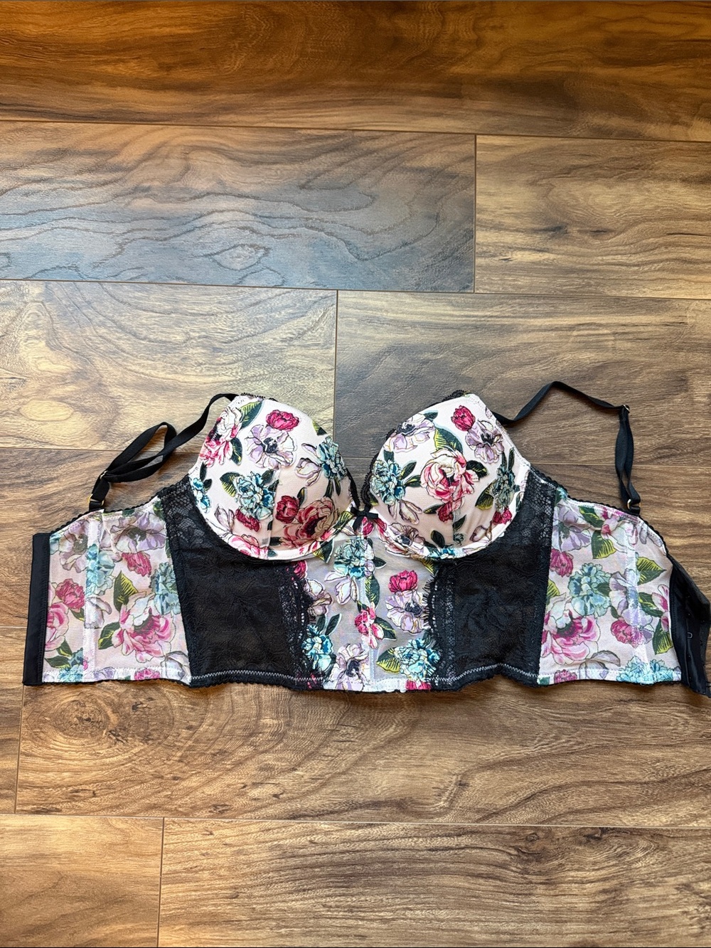 Victoria's Secret Floral Lace Longline Bra - Black, Pink, Green, Blue